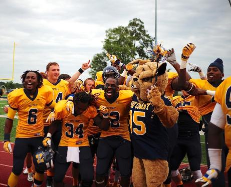 MGCCC players celebrate a playoff clinching 21-7 Homecoming win over Co-Lin Oct. 19.