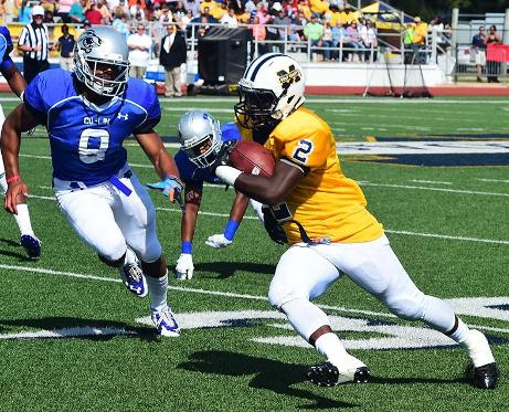 Chris Robinson (#2) looks for running room vs. Co-Lin Oct. 18.